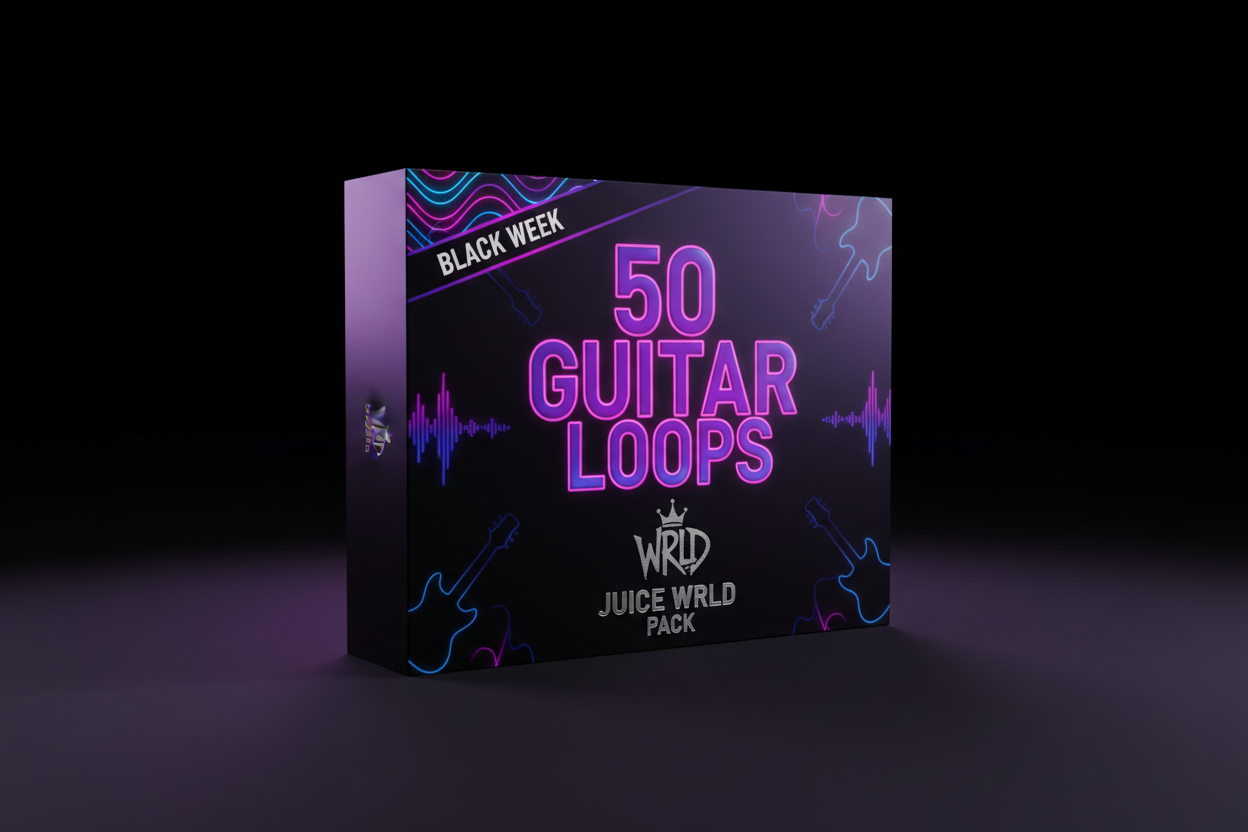 50 JUICE WRLD GUITAR LOOPS PACK bundle box premium style inspired by pop culture. Black week attention grab.High end