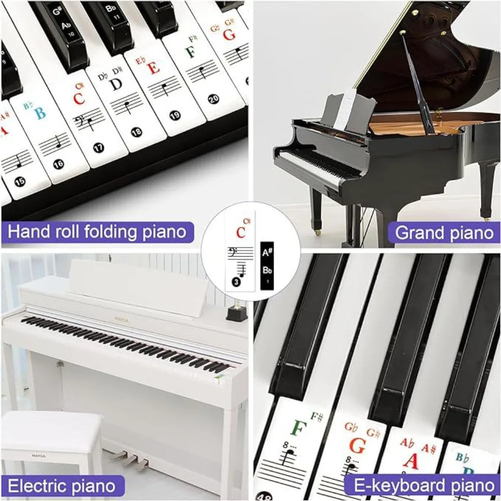 Transparente Aufkleber für Klaviertastatur, 49/54/61/88 Tasten, abnehmbarer Musikaufkleber, Noten, elektronisches Klavier, Klavierspektrum-Aufkleber, Symbol