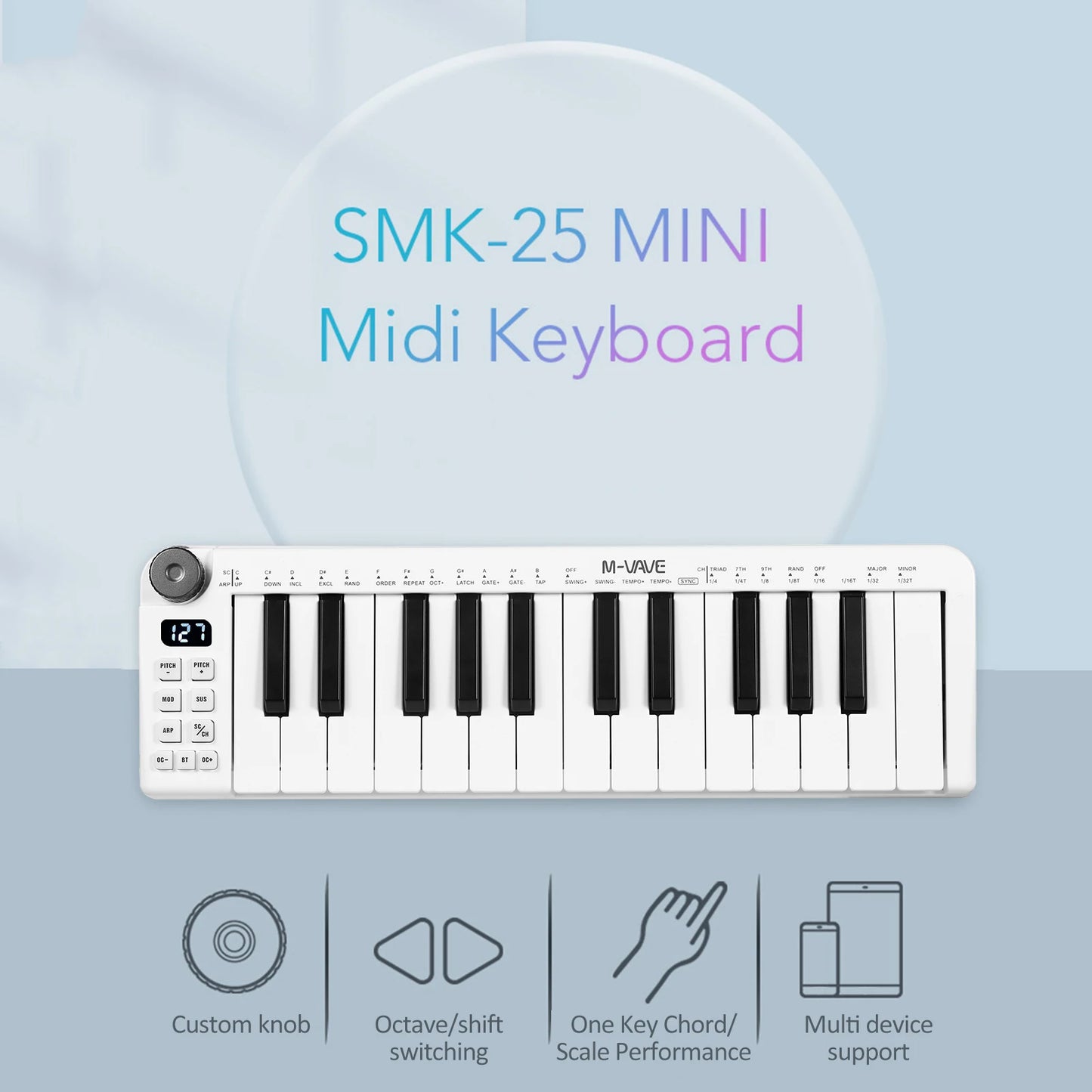 M-vave SMK-25 MIDI-Tastatur, wiederaufladbar, 25 Tasten, MIDI-Steuerung, Tastaturinstrument, tragbarer Mini-USB-Tastatur-MIDI-Controller