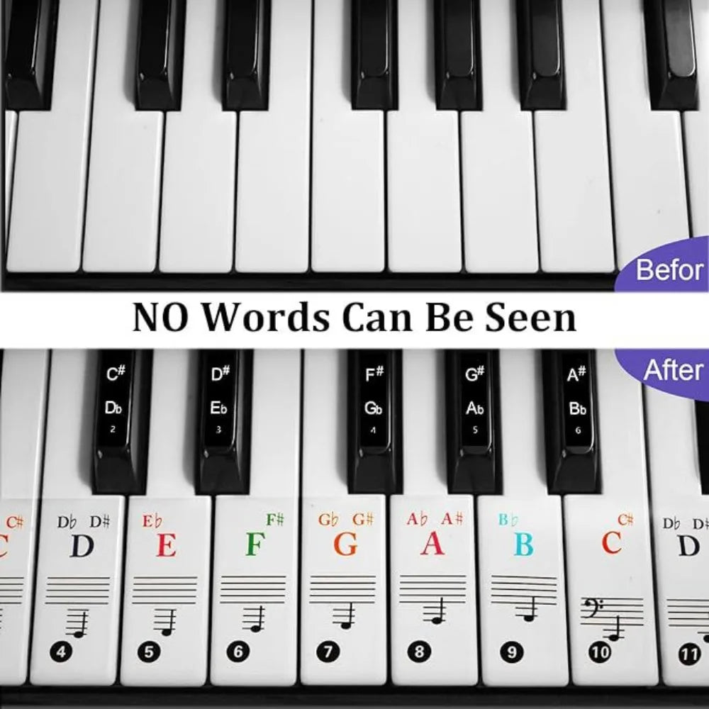 Transparent Piano Keyboard Stickers 49/54/61/88 Key Detachable Music Decal Notes Electronic Piano Piano Spectrum Sticker Symbol